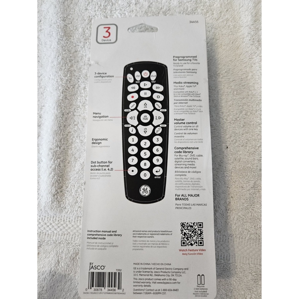 GE 3-Device Universal Remote Control 34456 Sound Bar And Streaming Compatible - Picture 4 of 6